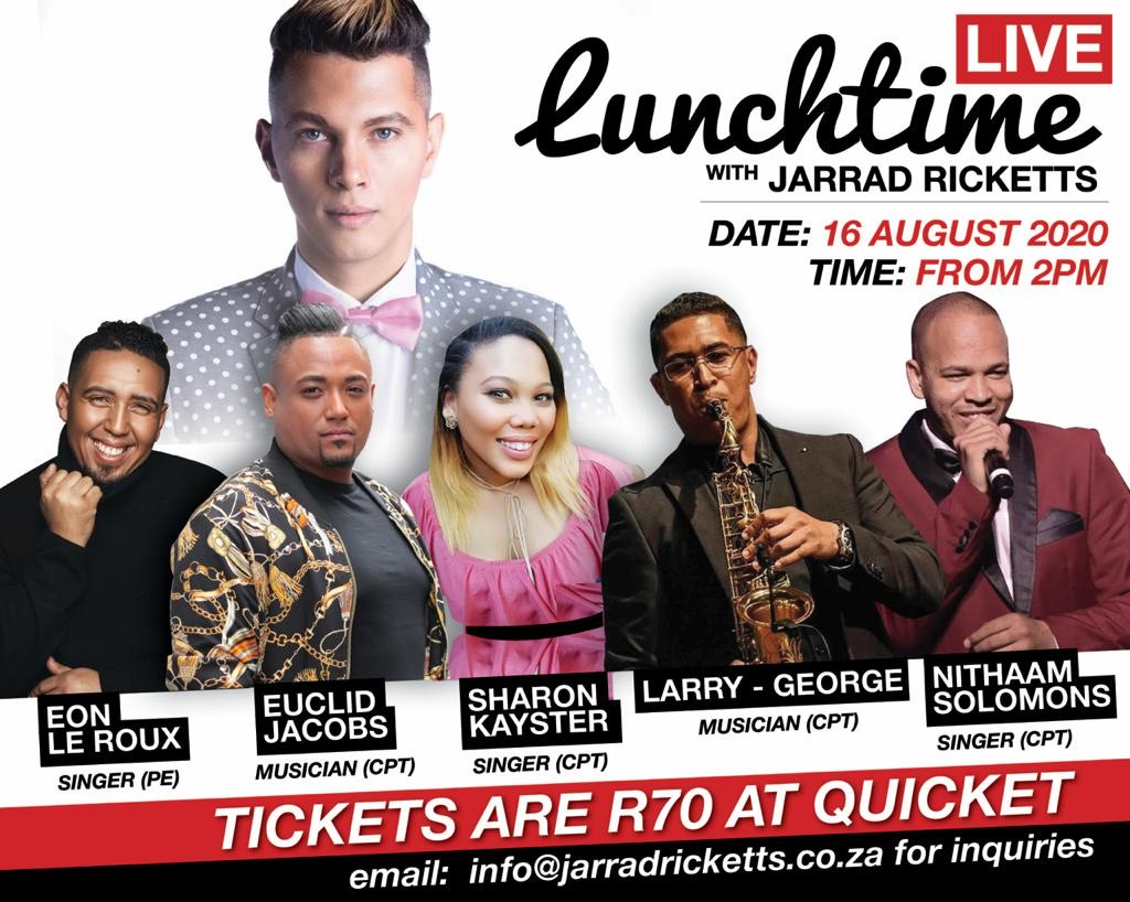 Jarrad Ricketts, will be hosting his 7th virtual concert experience of LUNCHTIME LIVE